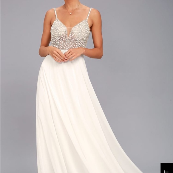 ❤️SOLD❤️ Lulus True Love White Beaded Maxi Dress - Picture 1 of 4
